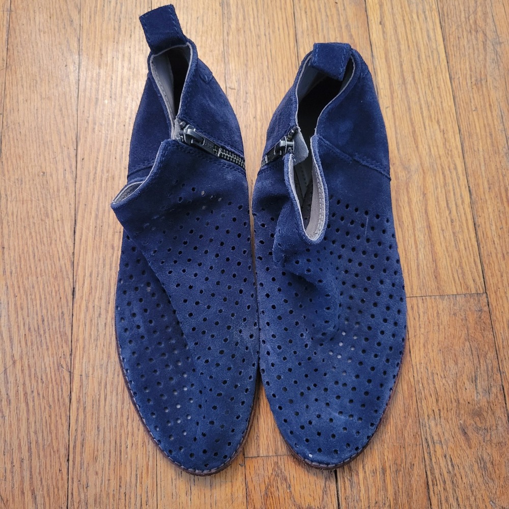 Hudson London 38 Perforated Suede‎ Leather Ankle Boots Blue Zip 7 Booties Boho